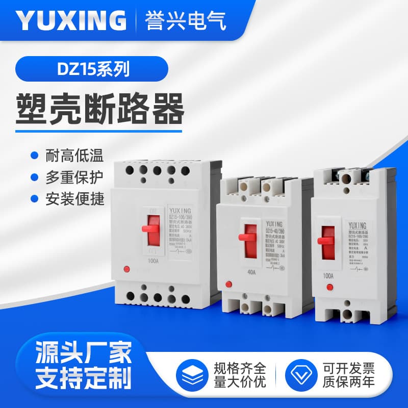 DZ15 White Shell Molded Case Circuit Breaker 2P 3P 32A 63A 100A Air Switch Household Main Switch Three-Phase