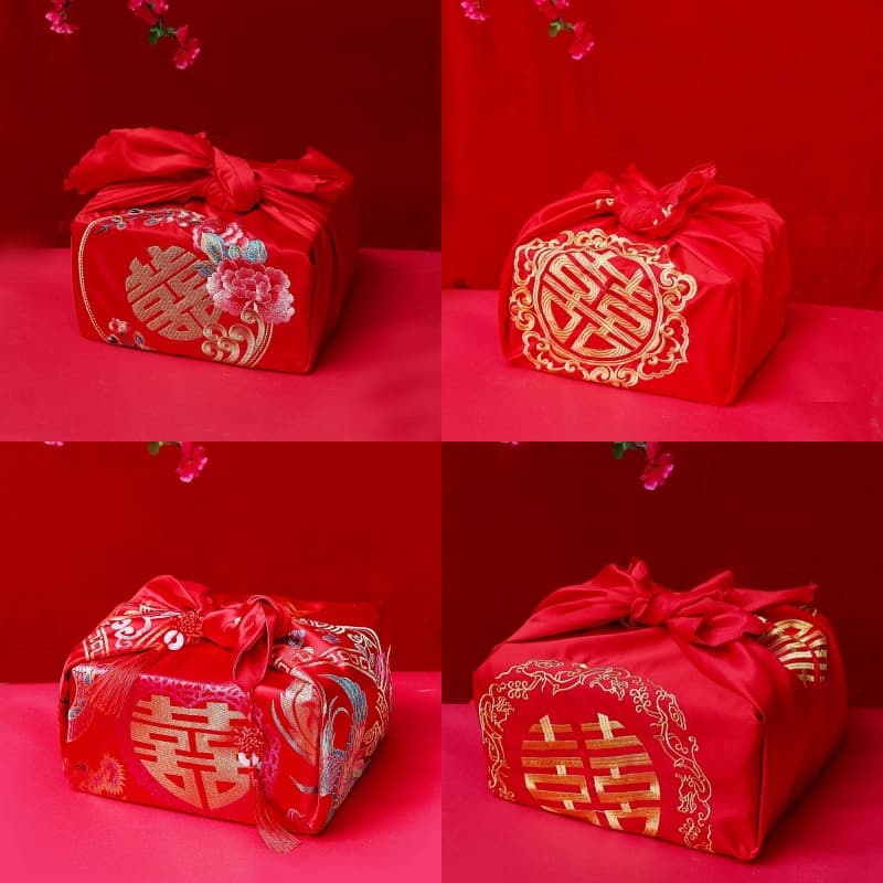 Red Wedding Cloth Bundle Wrap for Bride's Dowry, Traditional Chinese Wedding Supplies