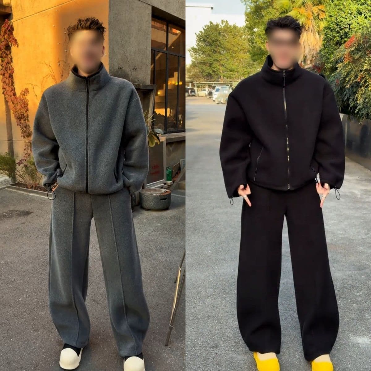 New Fall/Winter Heavyweight Double-Sided Fleece Comfort Jacket, Relaxed Warm Simple Curved-Leg Pants Casual Set