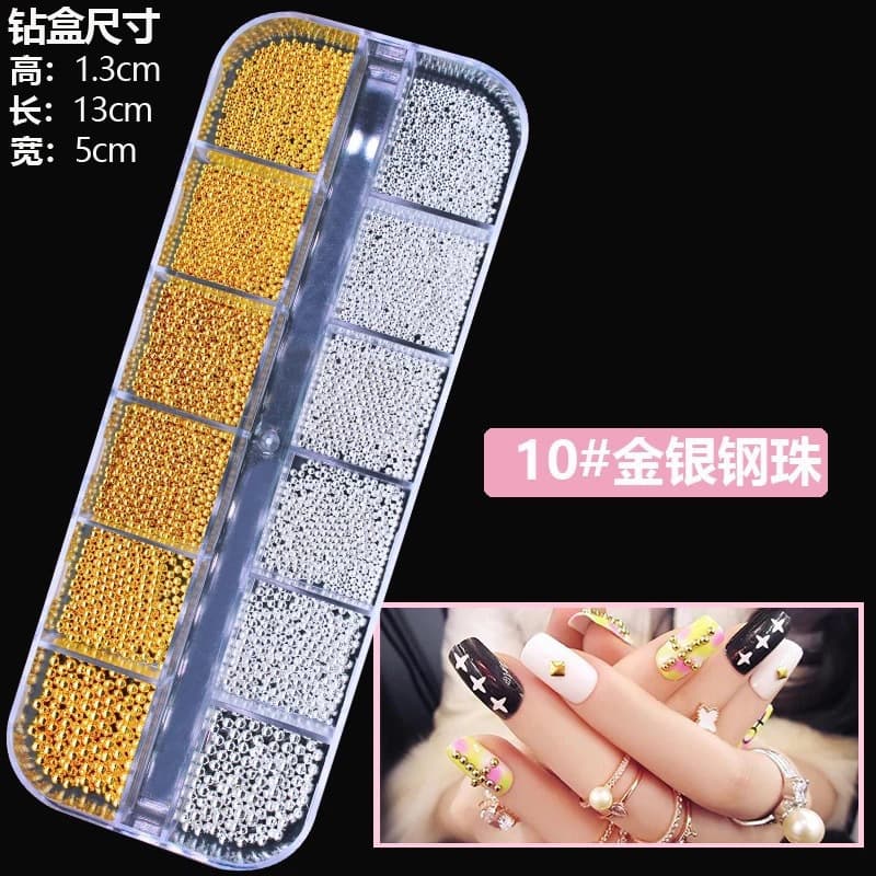 Nail Art Accessories 12-Grid Large Box Nail Rivets Metal Materials Glitter Mix DIY Irregular Nail Sticker Decorations