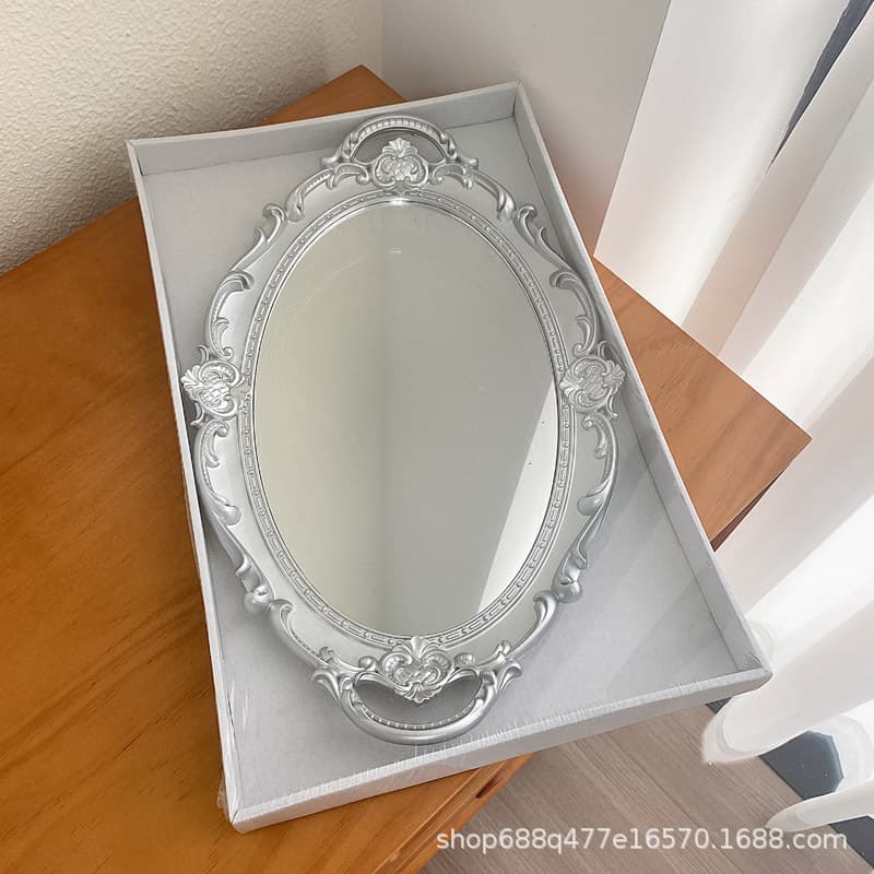 French Retro Plastic Ins Style Mirror Photo Prop Dessert Tray Tabletop Mirror Tray Jewelry Storage Tray