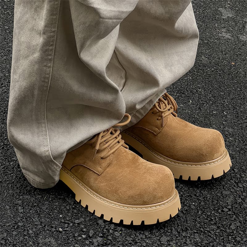 Derby Shoes Men's 2024 New Low-cut Men's Retro Workwear Boots Thick-soled Increased Breathable Leather Shoes 1160-J