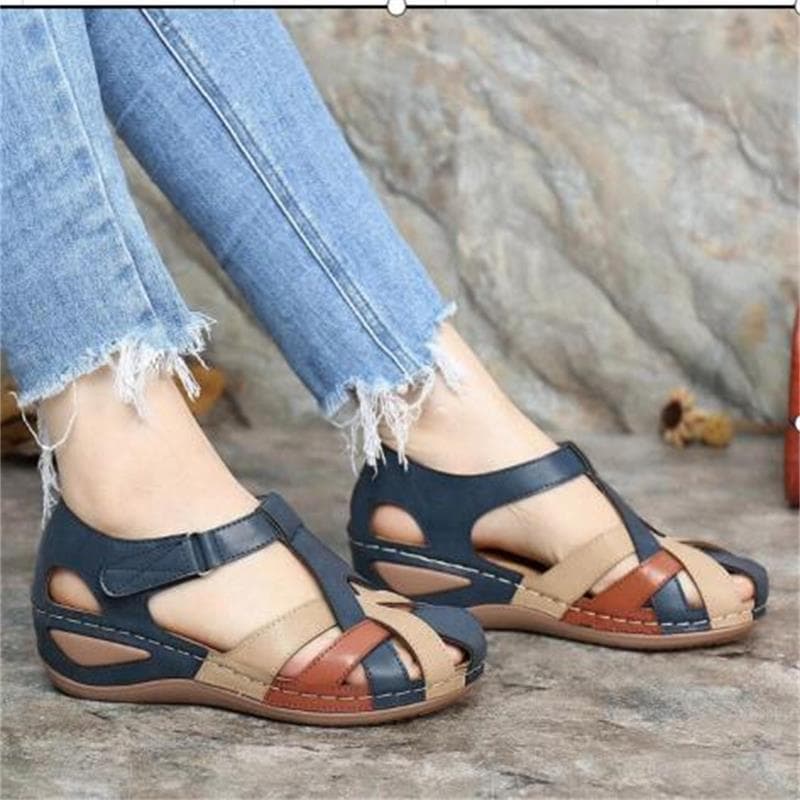 Cross-border Export Women's Sandals 2025 Summer New Retro Round Toe Wedge Hollow Women's Shoes Versatile Casual Sandals In Stock