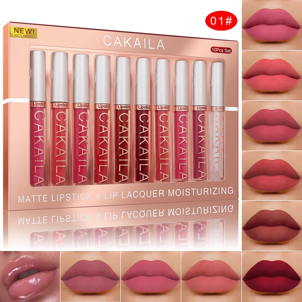 Cross-border exclusive supply of CAKAILA/KAKAILA 9 matte lip glosses + 1 lip oil set in a box, non-stick lipstick hot style