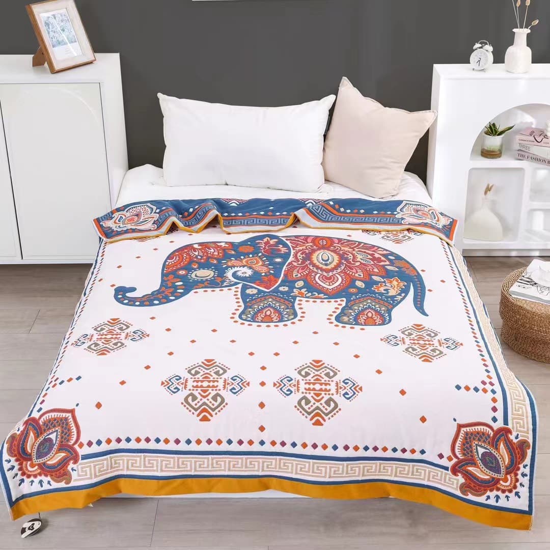 New 10-layer pure cotton gauze jacquard cartoon blanket for children, single/double size soft air-conditioning summer quilt