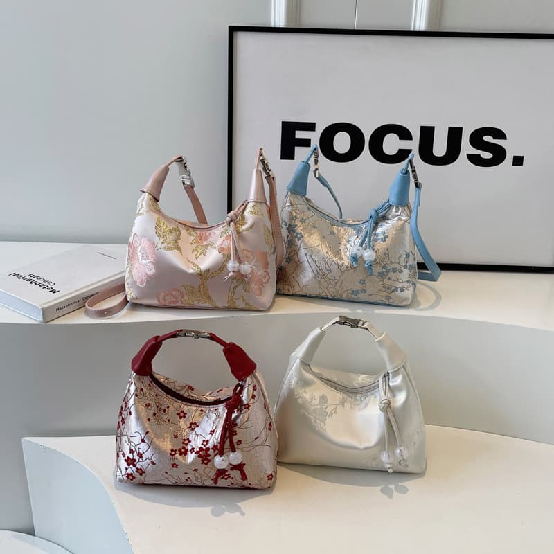 2026 New Chinese Style Embroidery Bag for Women, Fashionable and Elegant Shoulder Crossbody Bag, Printed Handheld Dumpling Bag
