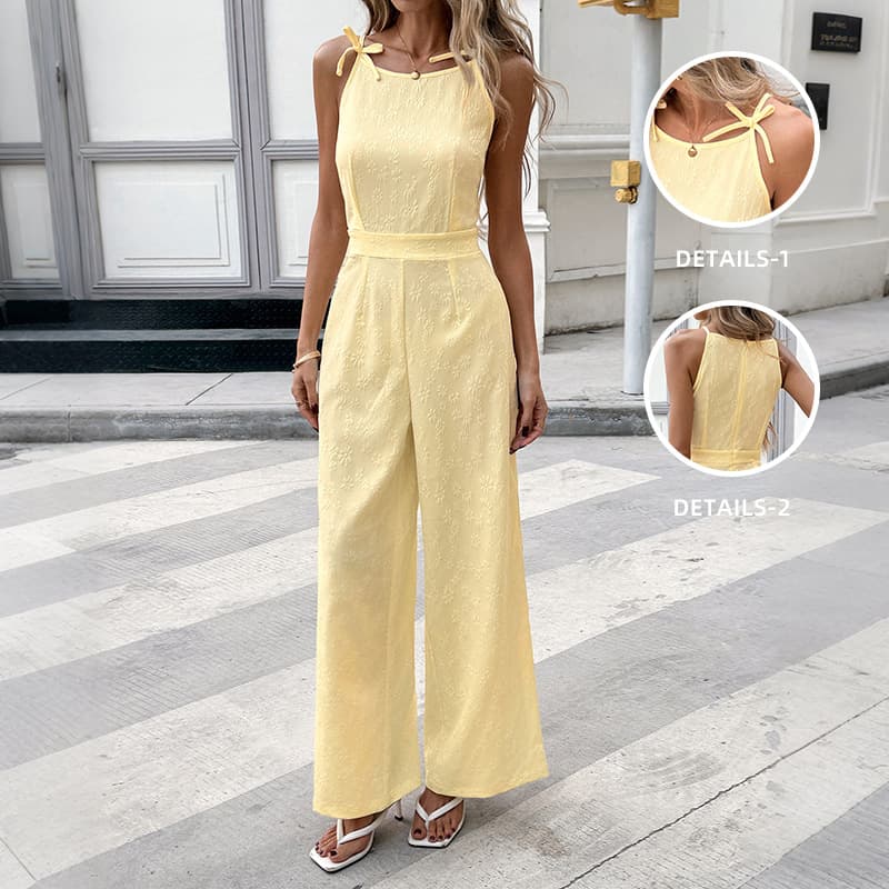 2026 Spring/Summer New Floral Jacquard Sleeveless Halter Jumpsuit Cross-border Casual Sweet Jumpsuit for Women