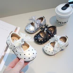 Girls Walking Shoes Polka Dot Leather Shoes Spring Summer Bowknot Retro Princess Flats Fashion Baby Toddler Shoes