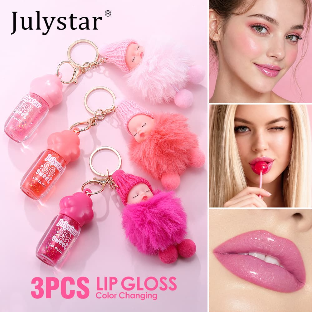 Cross-border spot wholesale water-glossy lip plumping non-fading lip gloss, three packs of moisturizing fine shimmering long-lasting moisturizing pendant lip gloss