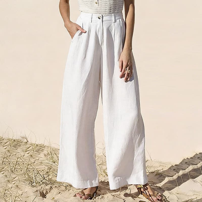 [Clearance Sale] Premium 100% Linen Casual Pants High-Waist Wide-Leg Trousers Spring Summer Linen Work Pants for Women