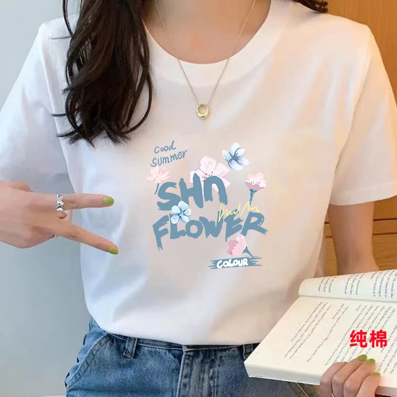 2026 Summer New Women's Loose Round-Neck Pure Cotton Short-Sleeve T-Shirt Casual Top Base Shirt Wholesale from Street Vendors