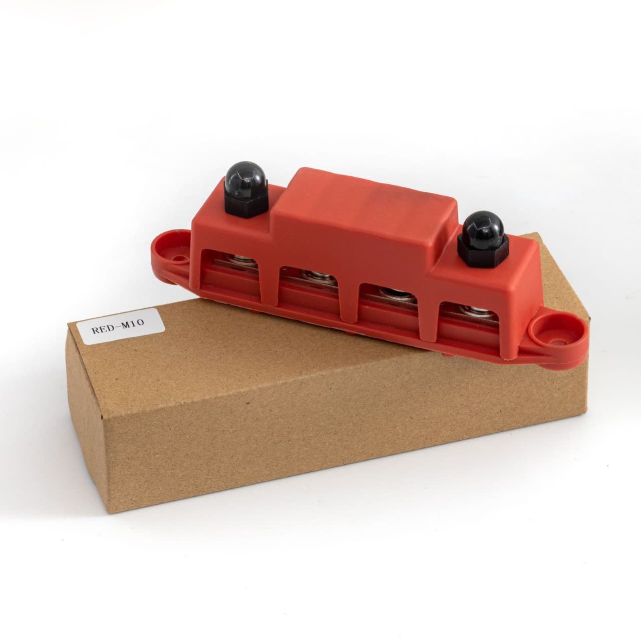RV and marine wire harness block, M8M10 high-current wiring studs, red and black 4-stud distribution block busbar