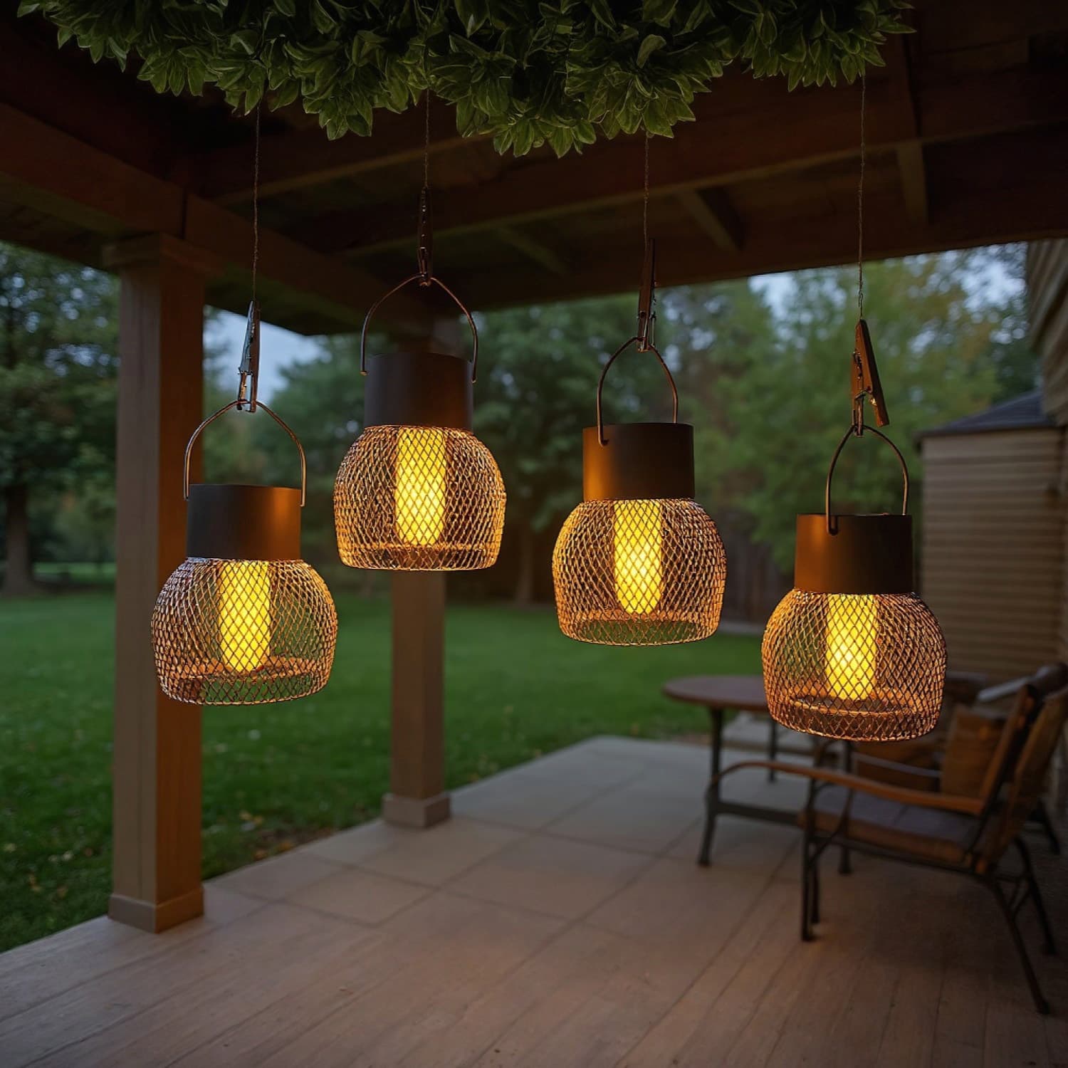 Outdoor solar-powered copper tube hanging ball flame light, hollow hanging light, tree branch atmosphere LED light, courtyard garden hanging light.