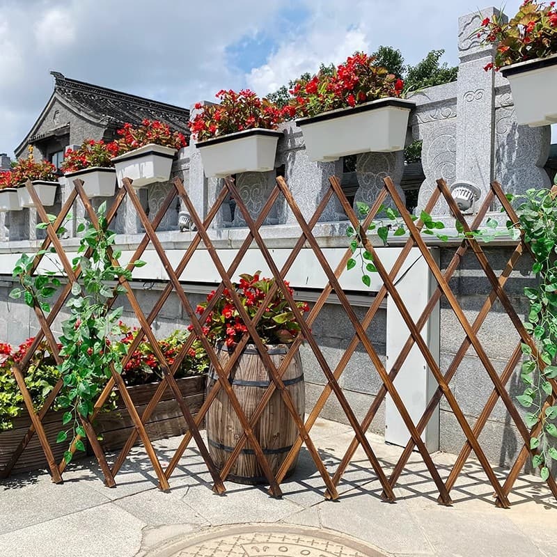 Iron Art Outdoor Anti-Corrosion Wood Fence Trellis, Expandable Solid Wood Lattice Fence Panel for Wall Decoration
