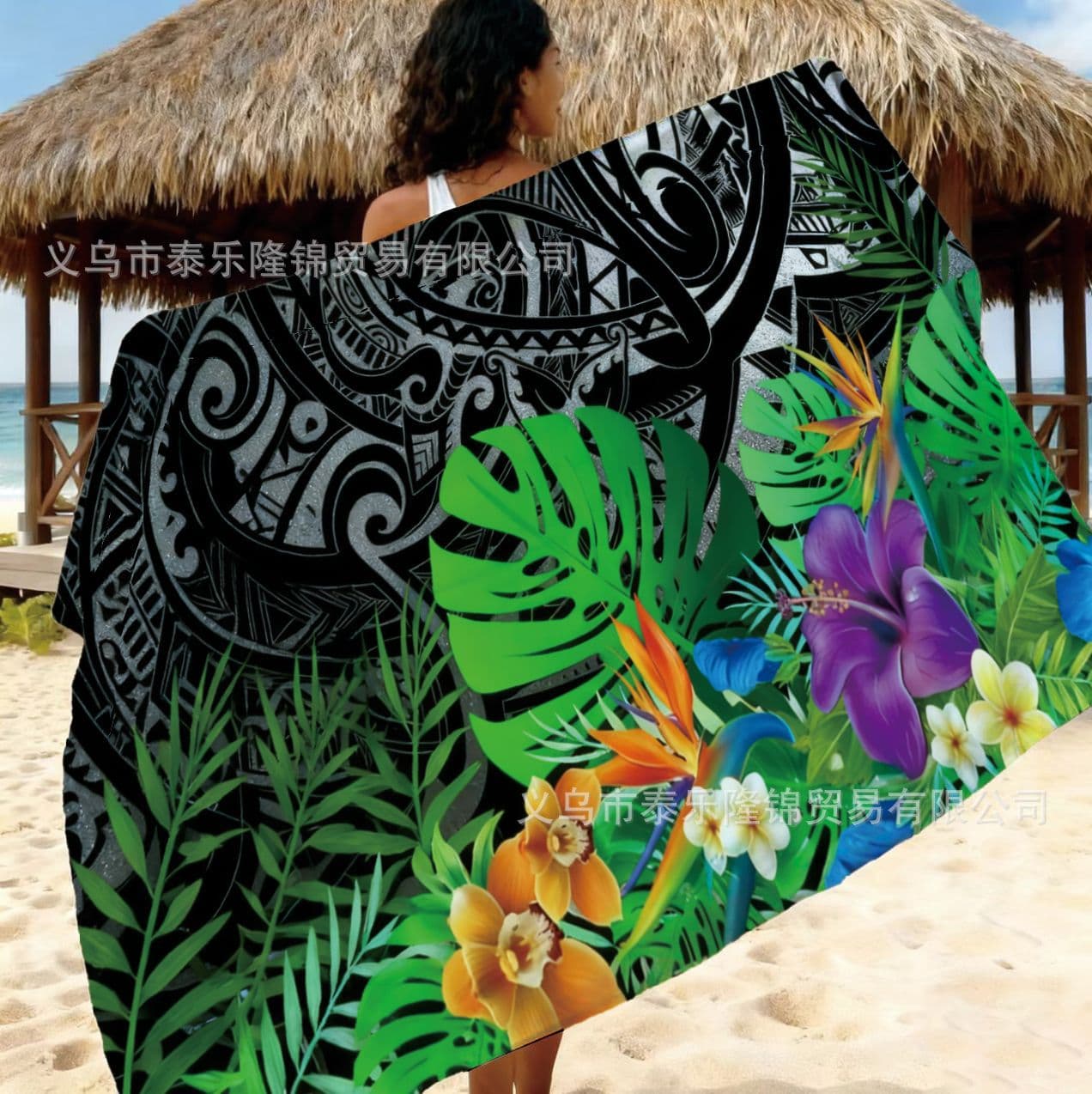Factory direct sales of island-themed European and American printed beach towels for women, cross-border exclusive supply, printed with patterns, ultra-fine rayon, plus size bath towels.