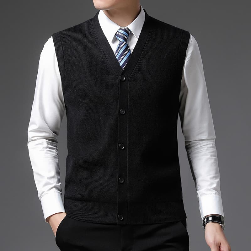 Autumn Winter Wool Cardigan Vest Daily Fitted Single-Breasted Collarless Solid Color Non-Hooded In Stock Grey Vest