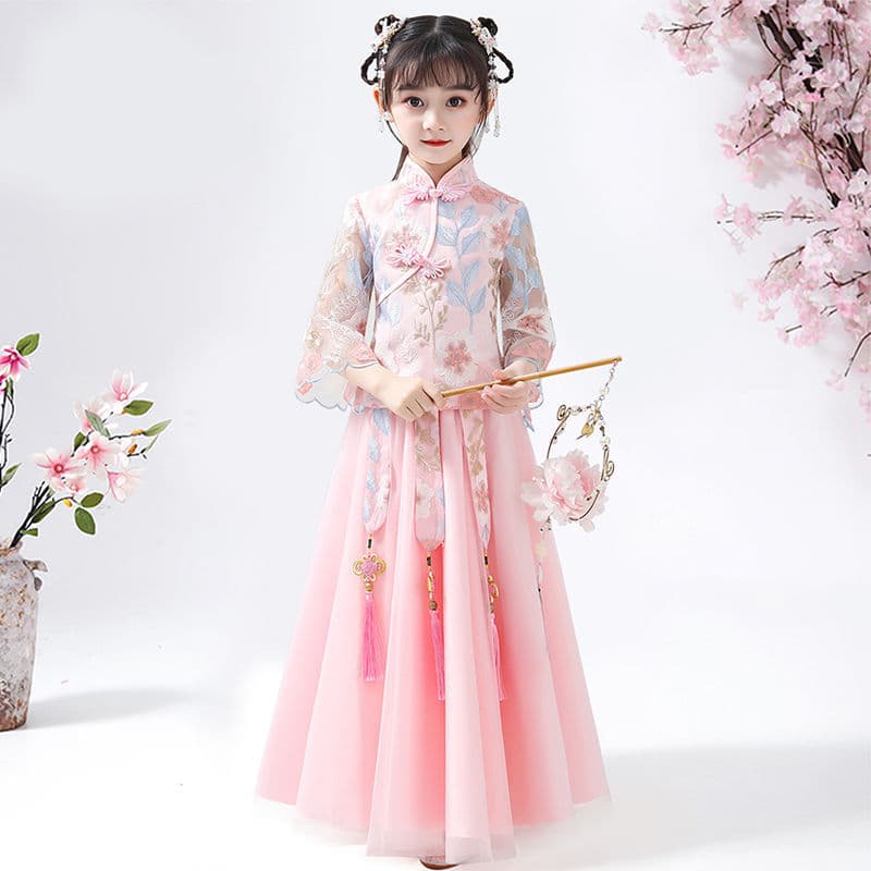 Hanfu Girls Tang-Style Super Fairy Dress, Primary School Student Dress, Ancient Costume Children's Gown, Princess Dress, Winter Cheongsam Set