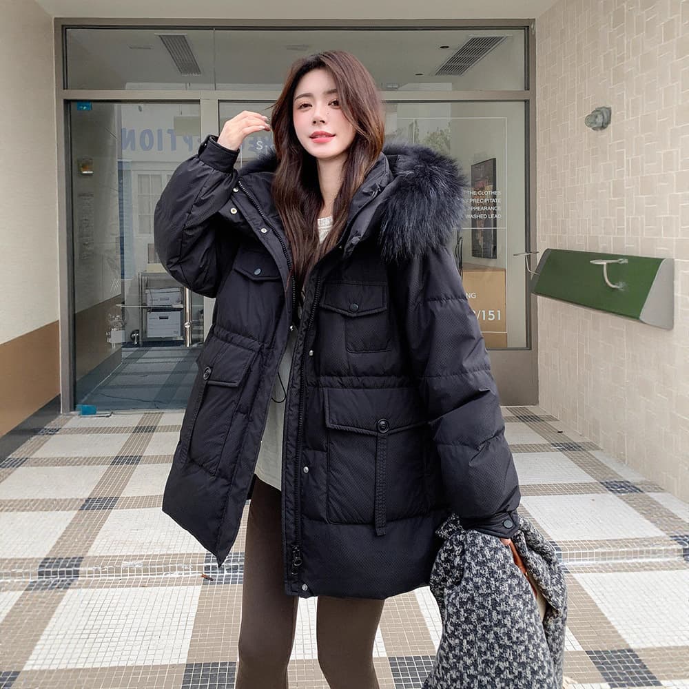 2025 winter extra large size up to 250 lbs black gold label plus-size large hooded raccoon fur collar down jacket 229