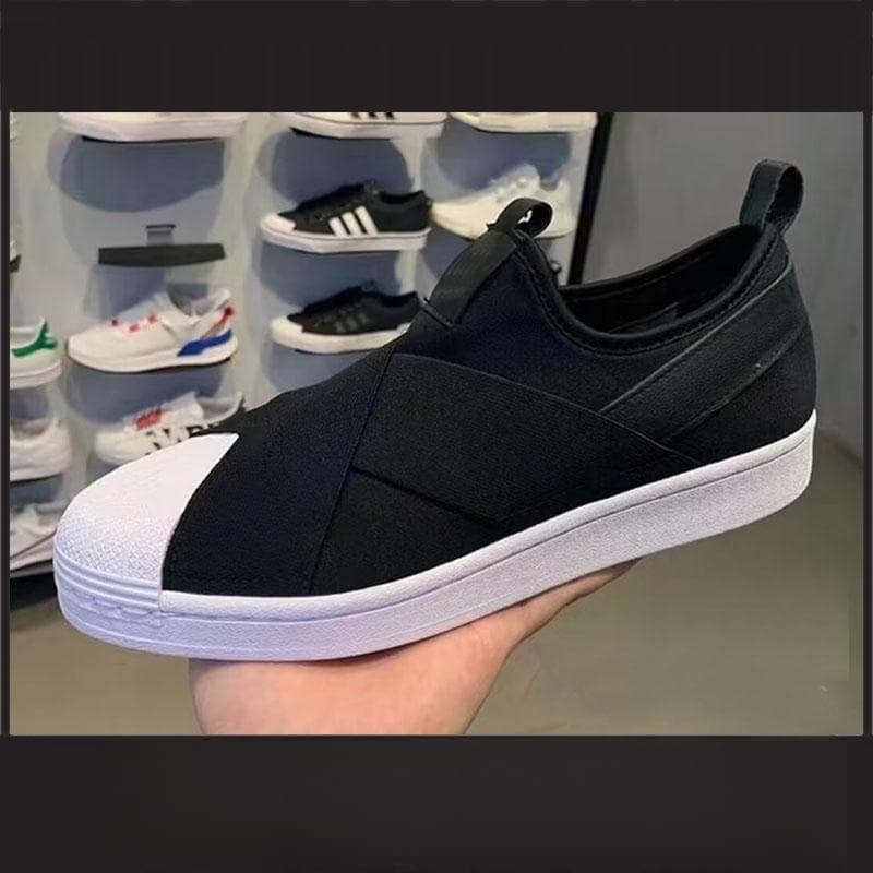 Summer Adidas Three-Stripe Cross-Strap Shell Toe Women's Shoes Slip-On Canvas Men's Board Shoes Travel Couple White Shoes Comfortable