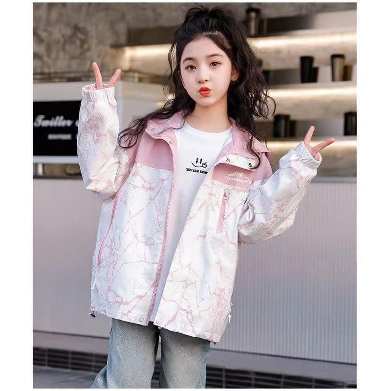 Girls' Spring and Autumn Coat Fashionable Color-Block Outdoor Jacket 2025 New Trendy Fall Top
