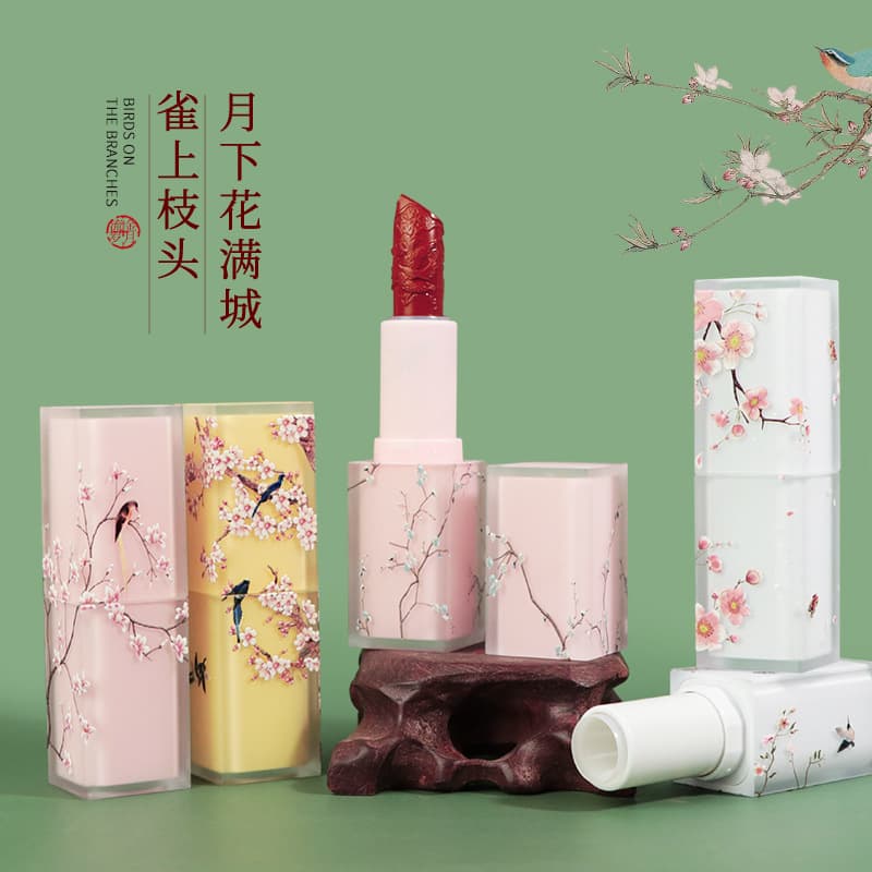 Handmade diy homemade lipstick material frosted texture flower and bird lipstick tube bird singing and flower fragrance series lipstick empty tube shell