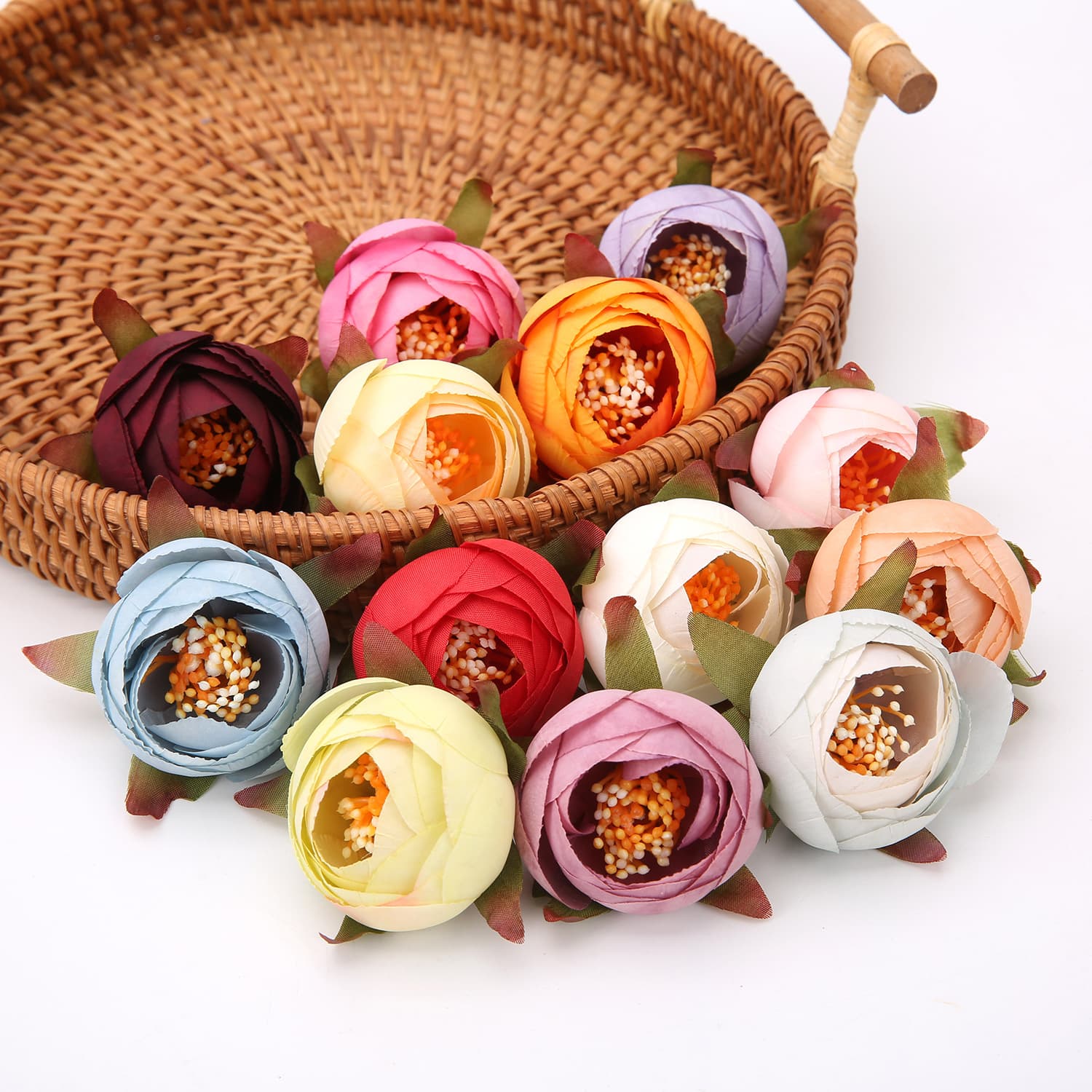 Rose Bud Artificial Flower Head Wrist Flower Corsage DIY Materials Artificial Flowers for Wedding Decoration Realistic Fake Flowers