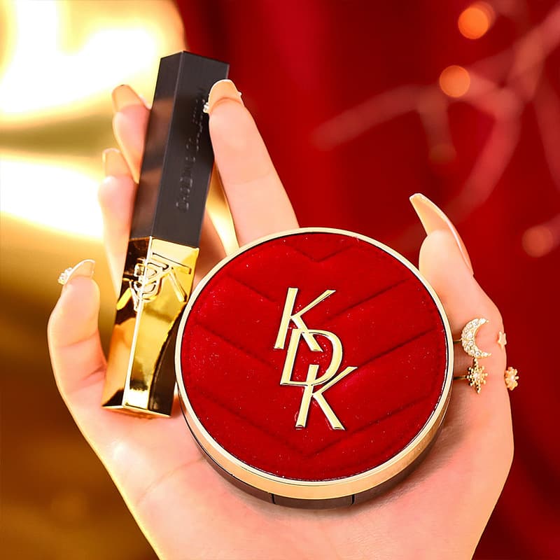 KDK Premium Gift Box Cushion BB and Slim Gold Lipstick Holiday Christmas Valentine's Mother's Day Gift Makeup Set