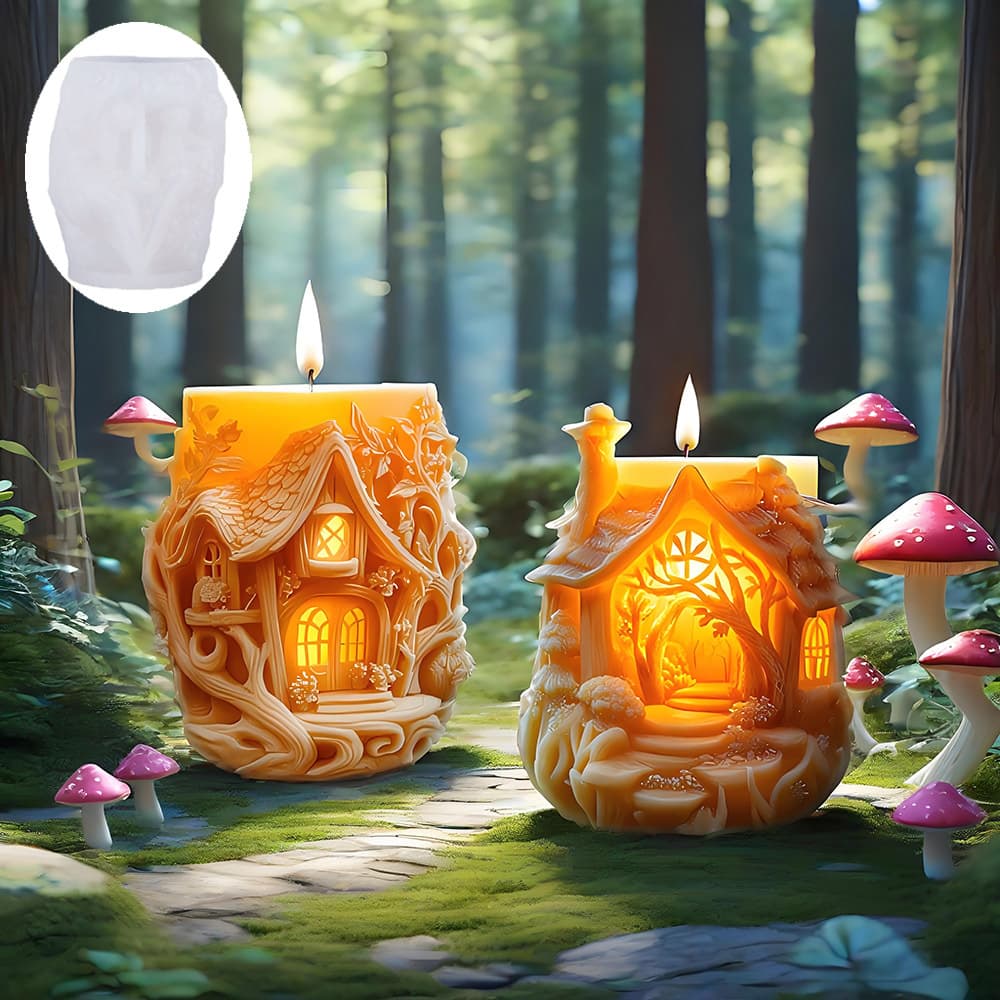 Treehouse Silicone Mold DIY Scented Candle Gypsum Ornament Fairy Tale Forest Cabin Candle 3D Architecture Mold