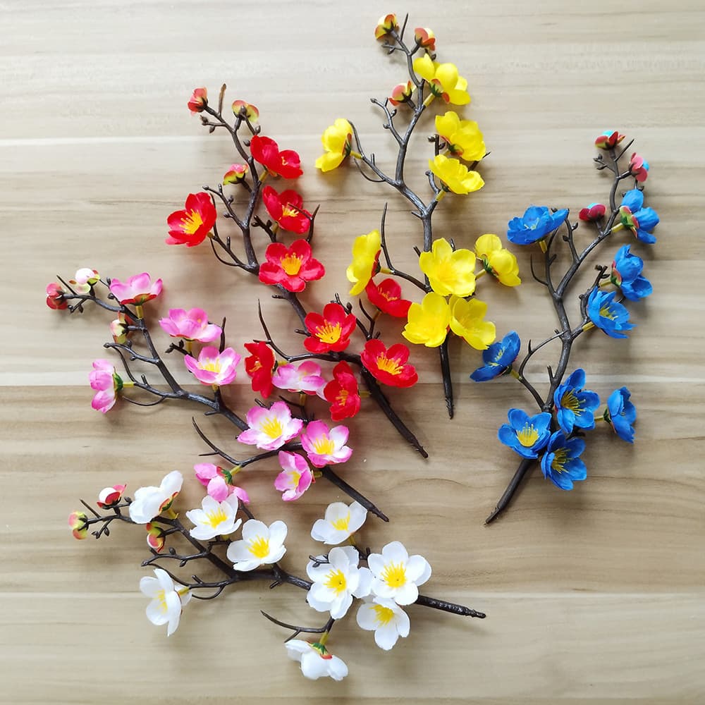 Simulated plum blossom branch Chinese wintersweet peach blossom fake flower home decoration ornaments birthday cake plug-in 10 pack cross-border