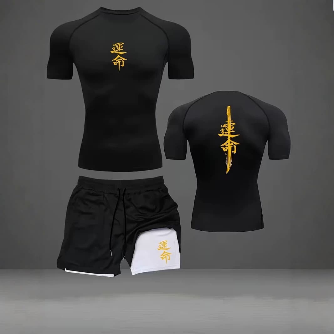 Y2K source cross-border summer suit men's fitness plus 2-in-1 shorts quick-drying tight casual beach training