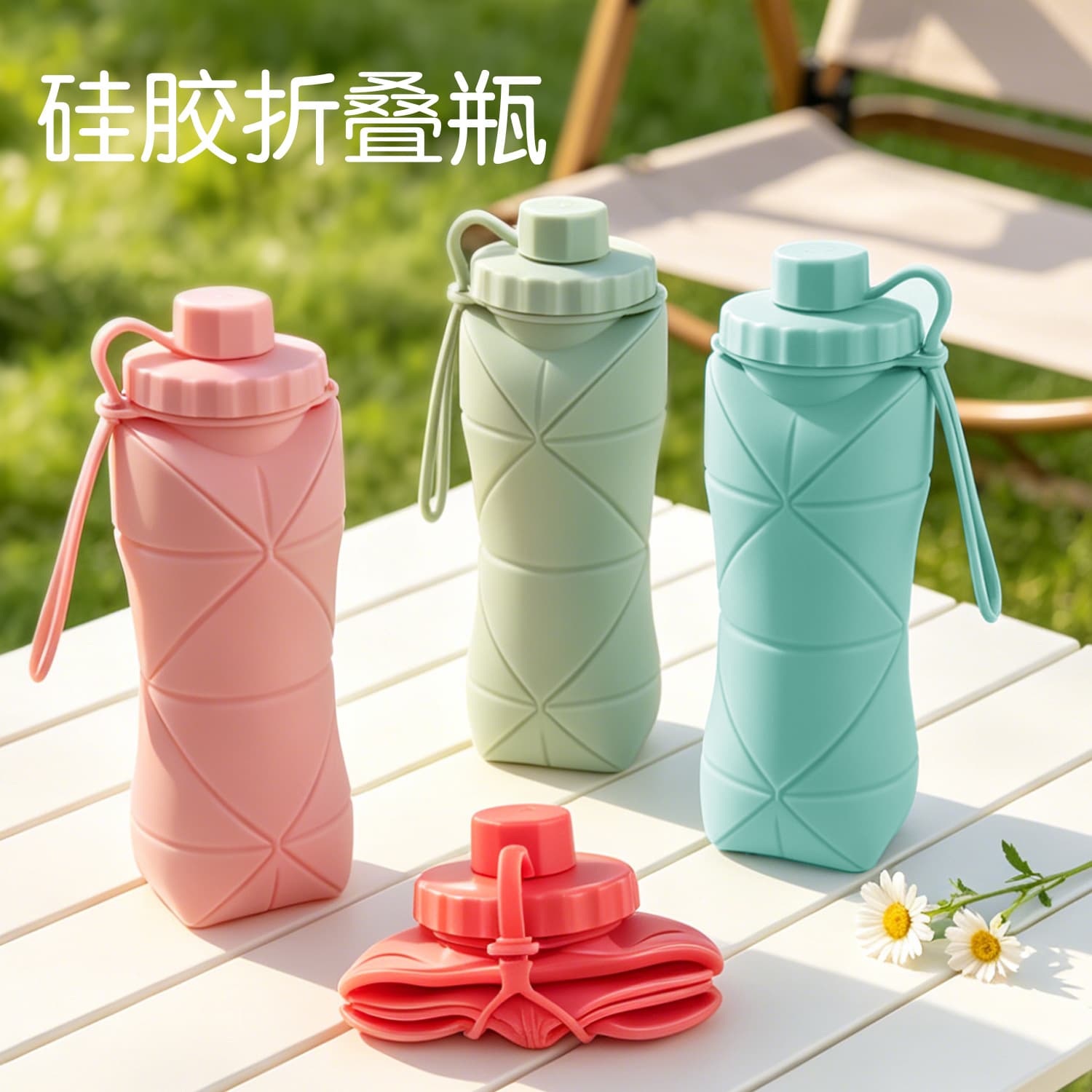 Amazon Creative Silicone Collapsible Water Bottle Food-Grade Sports Telescopic Water Cup Drop-Resistant Large-Capacity Travel Water Bottle