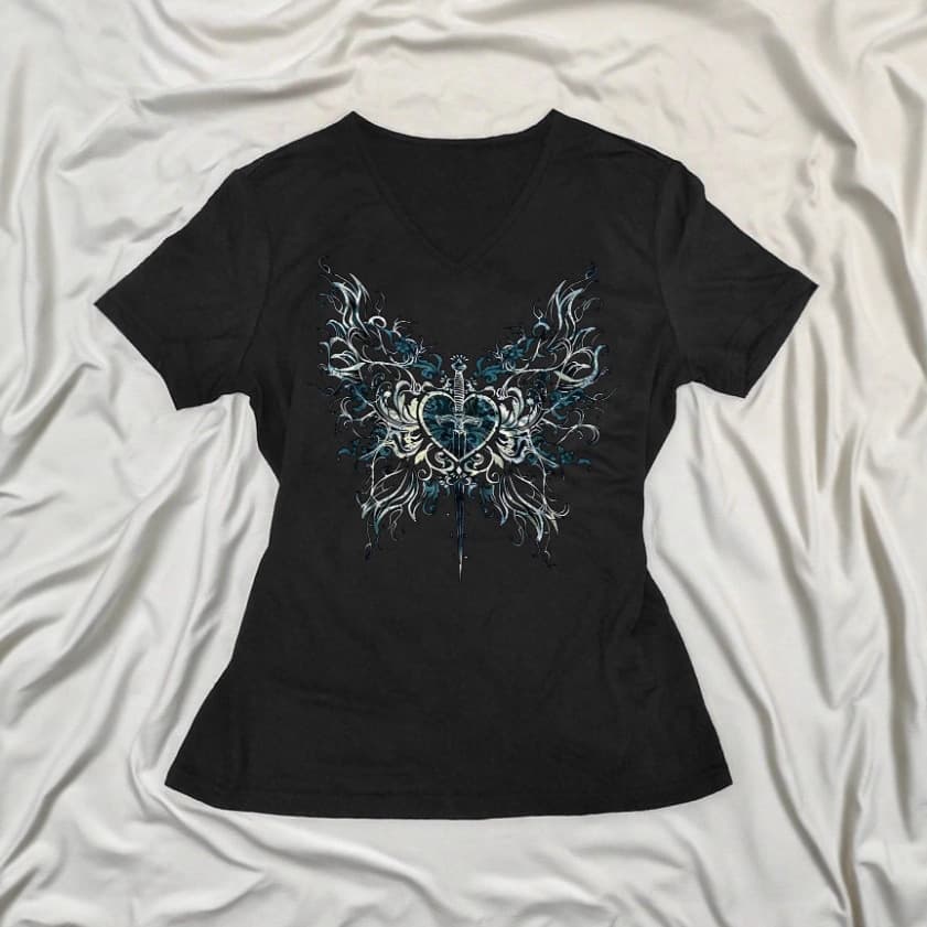 Cross-border European and American sexy hotties Holy Sword Butterfly Love Print niche casual loose short-sleeved women's T-shirt summer