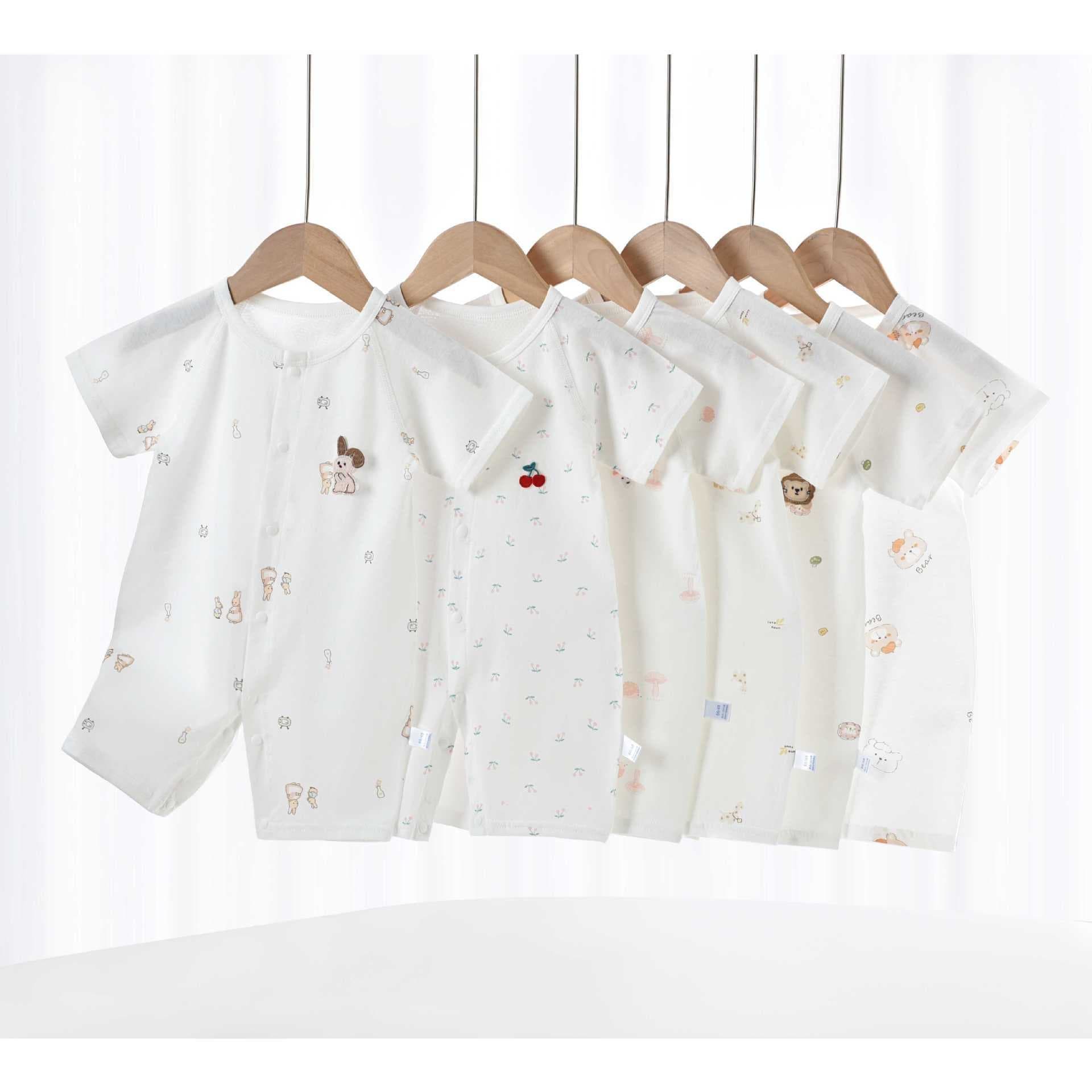 Baby Spring Summer Thin Cotton Sleepwear Seamless Short Crawl Infant Bodysuit