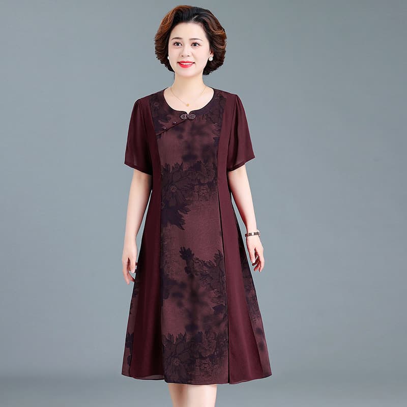 Elegant Summer Dress for Petite Mother, Wedding Banquet Gown for Mother of the Bride, Stylish Dress for Middle-aged and Elderly Women