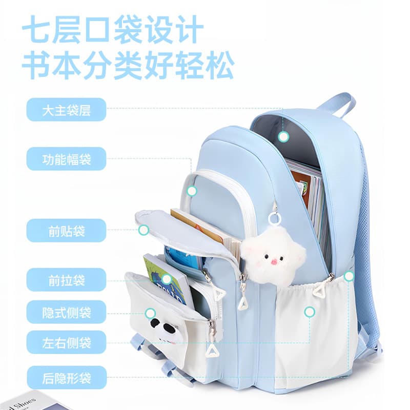Lightweight Decompression Backpack for Girls, High School Students, Large Capacity, Waterproof, for Middle and Elementary School Grades 5-6, Double Shoulder Bag