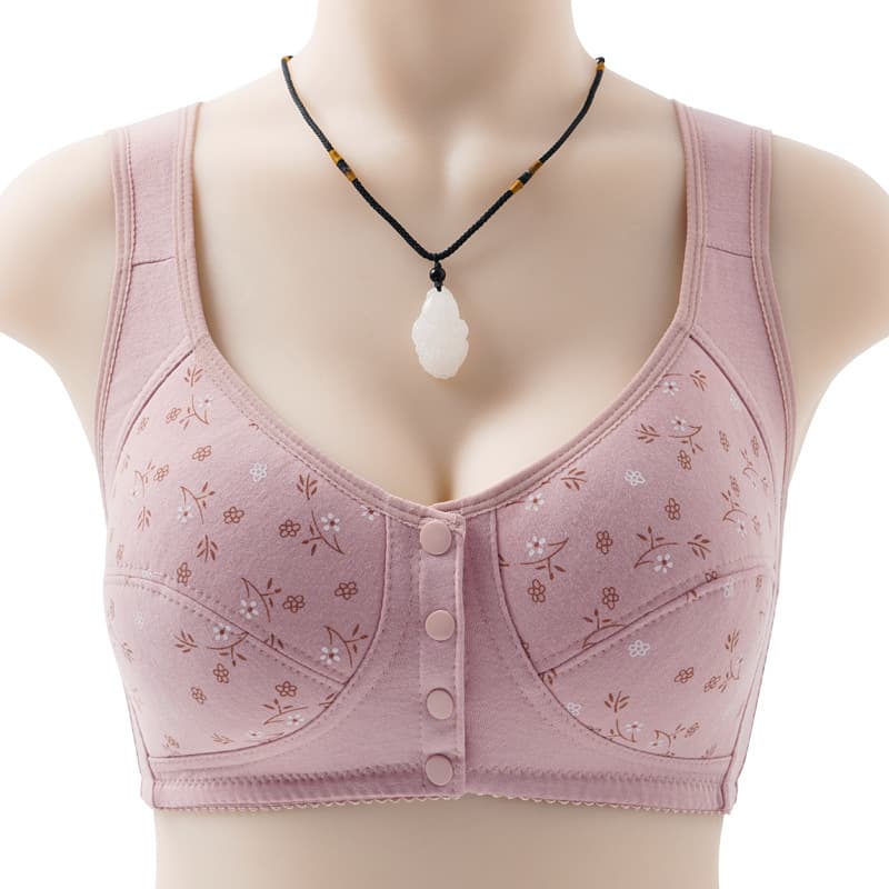 New Printed Front-Closure Women's Cotton Vest-Style Bra for Middle-Aged and Elderly Ladies Wireless Underwear
