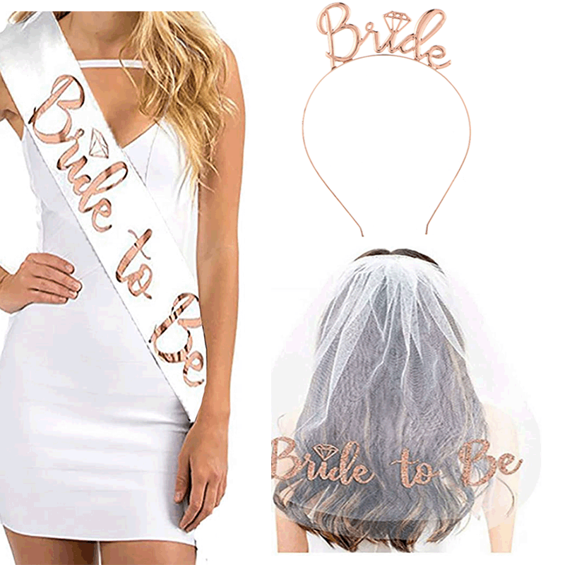 Bride to Be Crown Headband Shoulder Veil Set for Bachelorette Party
