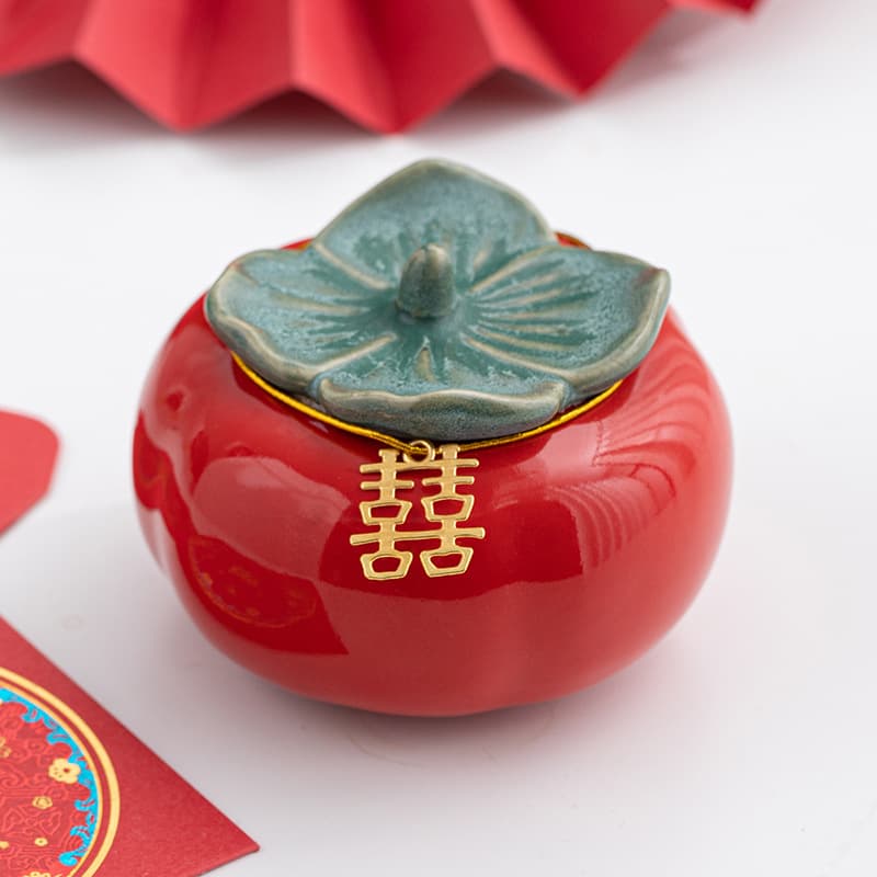Red Persimmon Tea Cans Wedding Gifts Wedding Candy Cans All the Best Ceramic Sealed Cans Happy Shop Candy Cans Wholesale