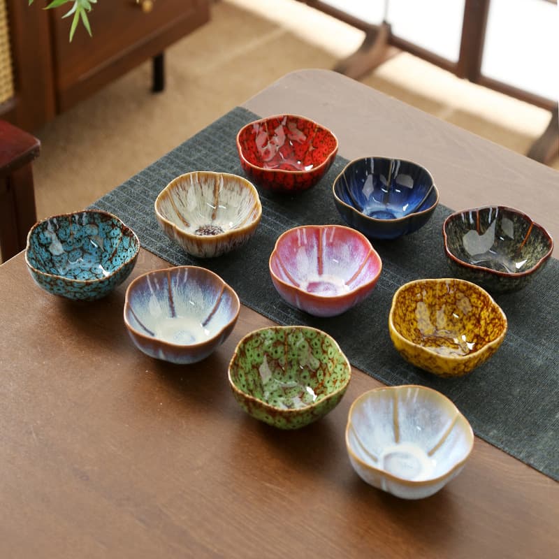 Kiln-Changed Master Cup Ceramic Kung Fu Tea Flower-Shaped Cup Lady Tea Bowl Single Tasting Cup Creative Seasoning Dish Home Use