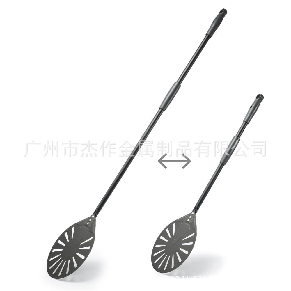 Flat 9-inch hard anodized punched flip round pizza shovel with removable long and short handles