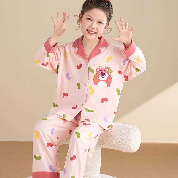 Girls Cotton Pajamas Spring Autumn Long Sleeve Long Pants Set Big Child Girl Cardigan Homewear Wear Out