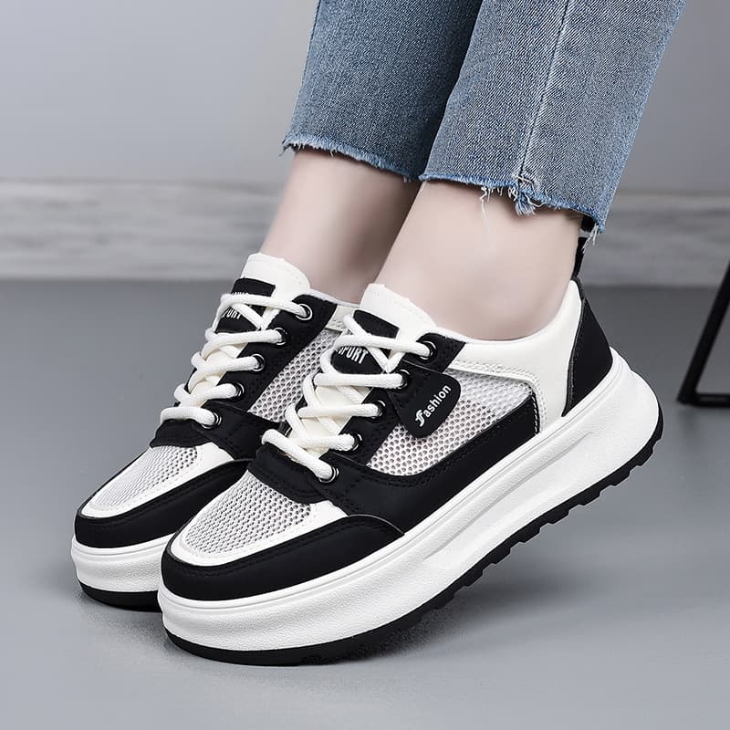 2026 New Summer Mesh White Shoes for Women, Thick Sole Heightening Breathable Skate Shoes, Lightweight Color-Block Versatile Casual Shoes