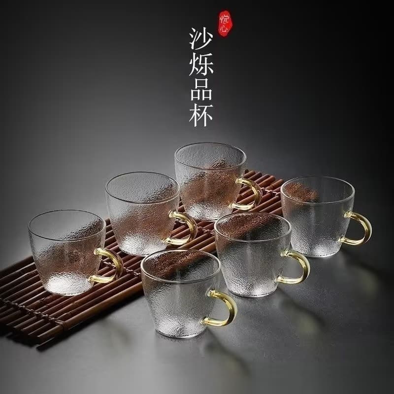 Japanese Hammered Pattern Tea Cup, Thickened Heat-Resistant Glass, Gongfu Tea Set, Home Use, Handcrafted Small Glass Tea Cup