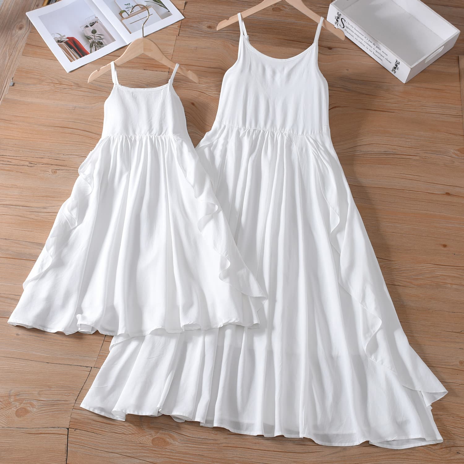 Girls' clothing Zhao Liying's same style white dress summer waist girl super fairy ruffled silk suspender long skirt