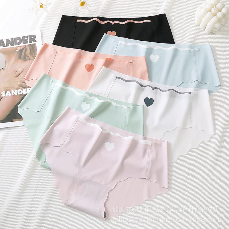 Summer Ice Silk Seamless Heart Pattern Thin Underwear for Girls Korean Style High-Value Sexy Cute Plus Size