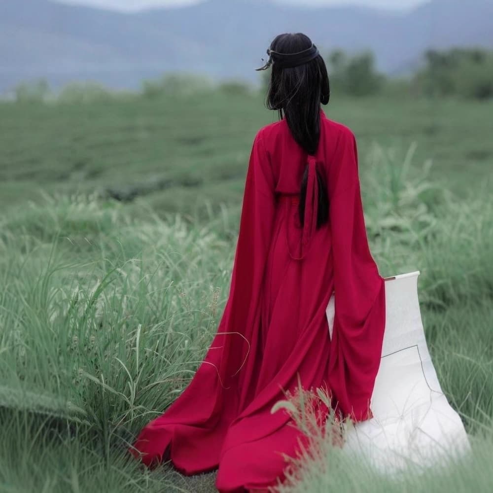 Red Wei-Jin Style Hanfu Women's Trailing Long Dress Ancient Costume Wide Sleeve Fairy Flowing Immortal