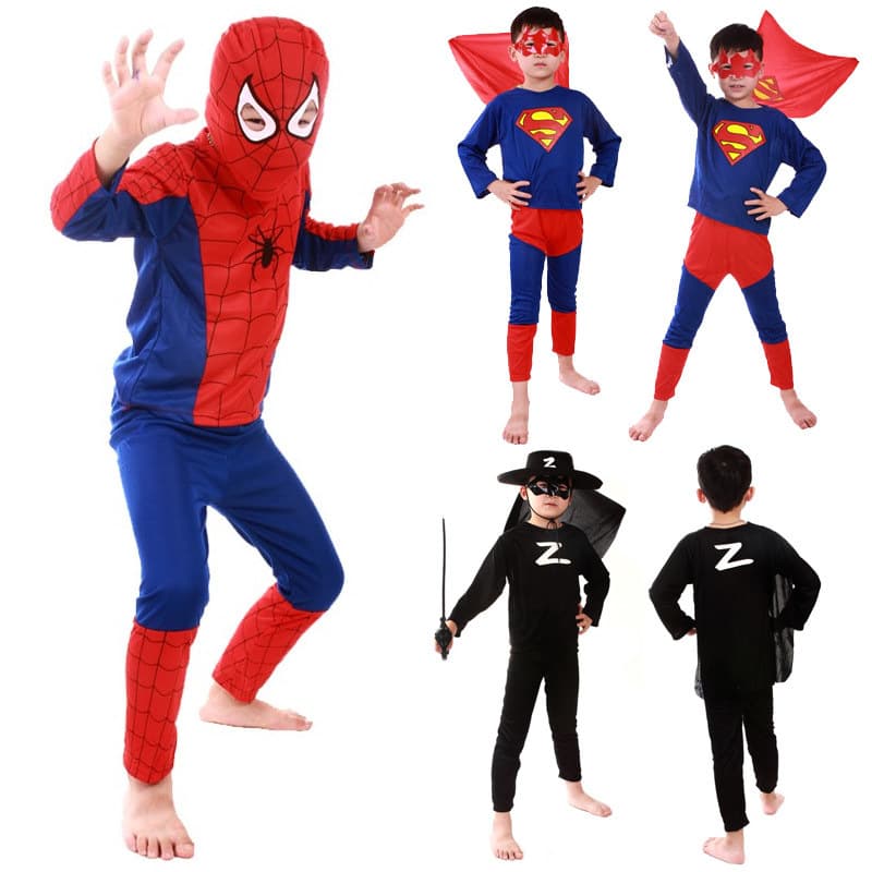 Halloween Kids Costume Spider-Man Batman Superman Cape Clothing Set Long Sleeve Party Role Play Performance Outfit