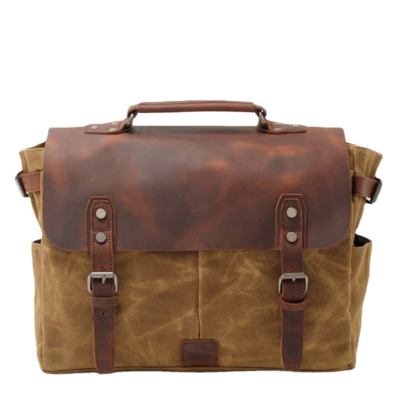 Retro Oil Wax Canvas with Crazy Horse Leather Official Bag European and American Men's Bag Retro Shoulder Crossbody Handbag