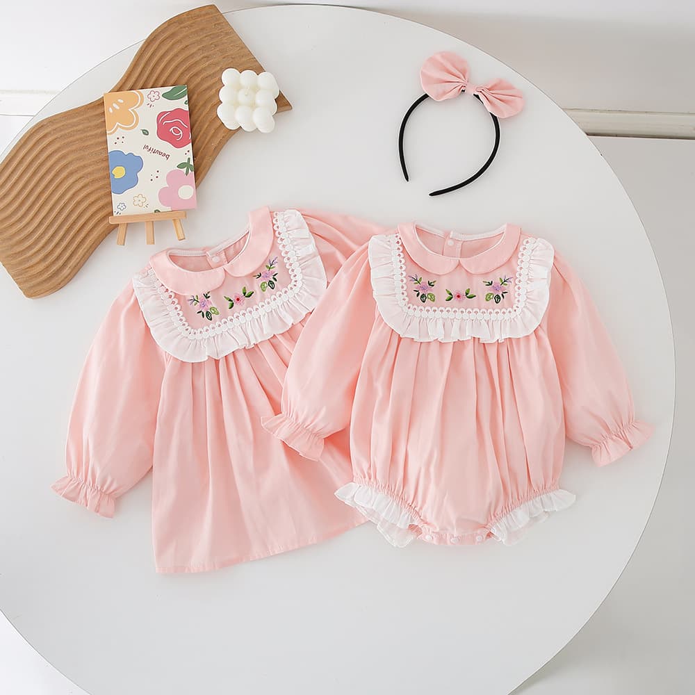 Autumn baby clothes, baby girl's bodysuit, pink triangle romper, girl's dress, peach pink