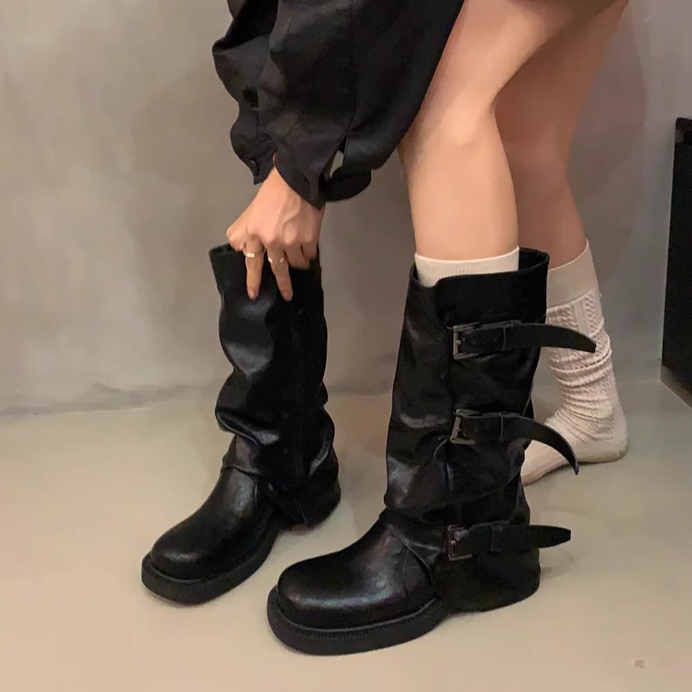 Retro Chunky Heel Western Cowboy Booties High Tube Martin Boots French Style Women's Ankle Boots Early Autumn Knight Boots